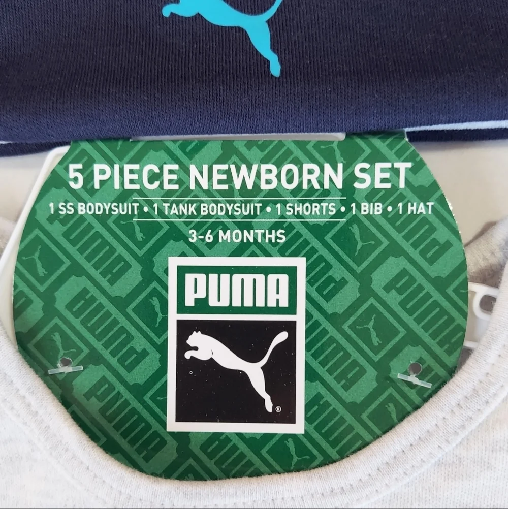 Puma Baby Boys Bodysuit Short Sleeves 3-6 Months Shorts Beanie Bib 5-piece Set